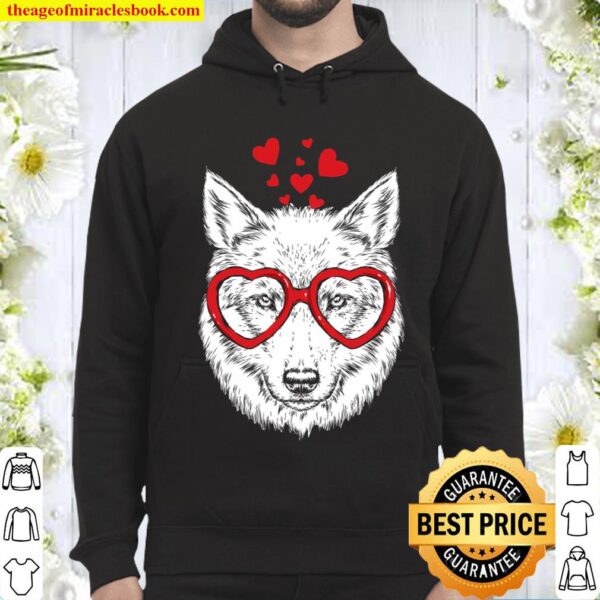 Wolf Sunglasses Love Funny Cute Wolf Valentine Gift Heart Hoodie