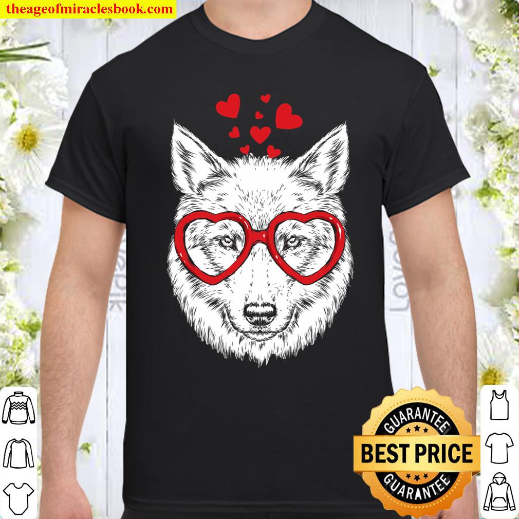 Wolf Sunglasses Love Funny Cute Wolf Valentine Gift Heart Shirt