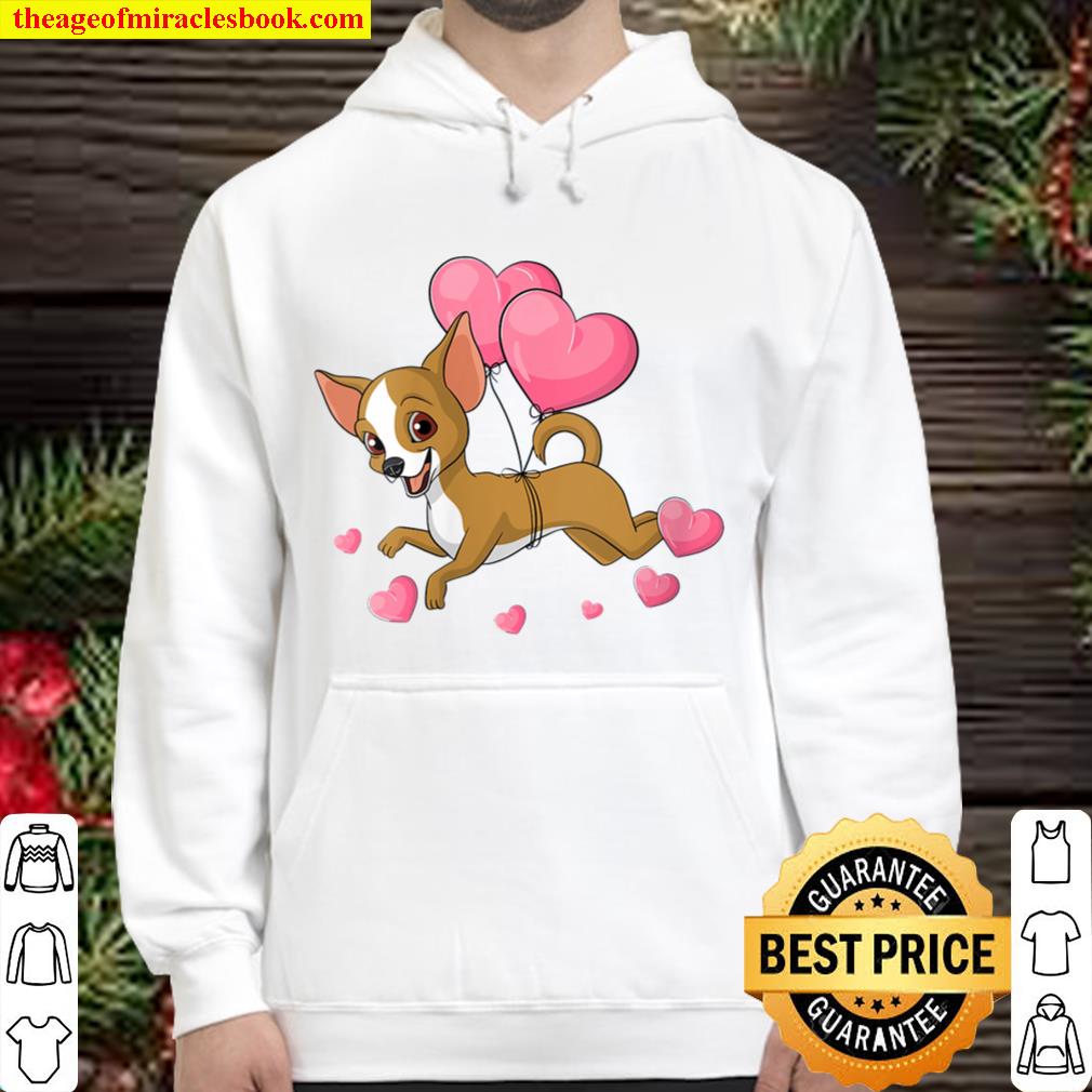 Womens Chihuahua Valentines Day Holding Balloon Heart My Valentine Hoodie