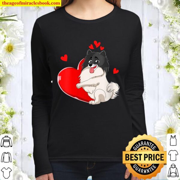 Womens Cute Keeshond Valentines Day Holding Heart My Valentine Women Long Sleeved