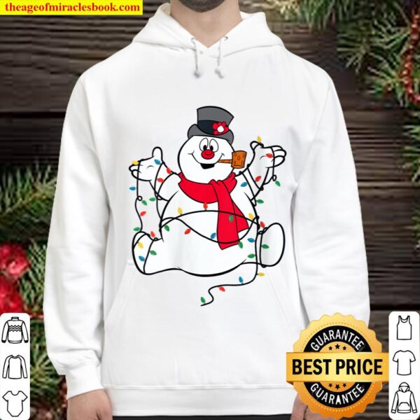 Womens Frosty The Snowman Christmas Lights Portrait V-Neck Hoodie