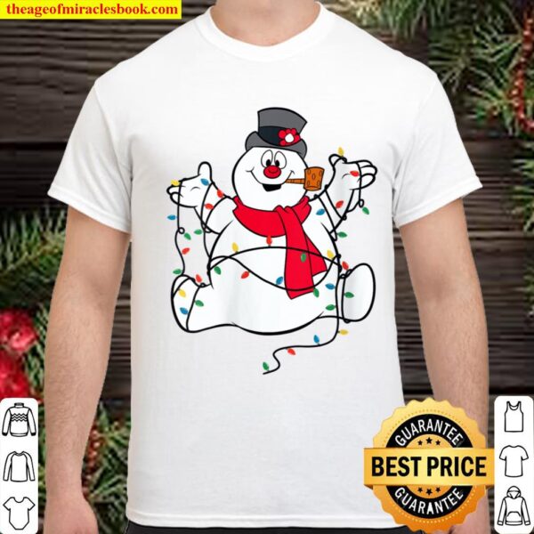 Womens Frosty The Snowman Christmas Lights Portrait V-Neck Shirt