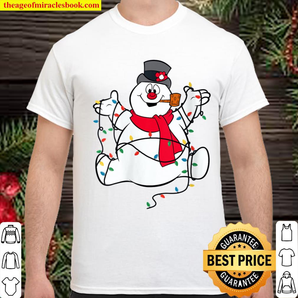 Womens Frosty The Snowman Christmas Lights Portrait V-Neck T-Shirt