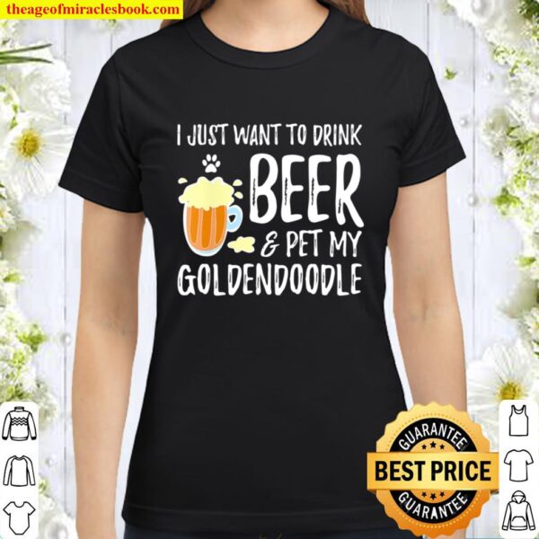 Womens Goldendoodle Dog Lover Beer Funny Dog Mom V-Neck Classic Women T-Shirt
