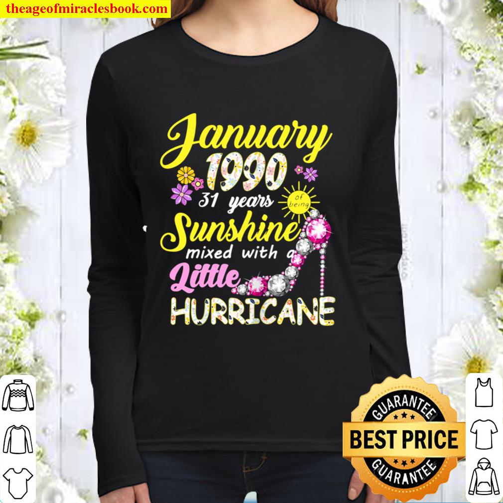 Womens January Girls 1990 Birthday Gift 31 Years Old Made In 1990 Women Long Sleeved
