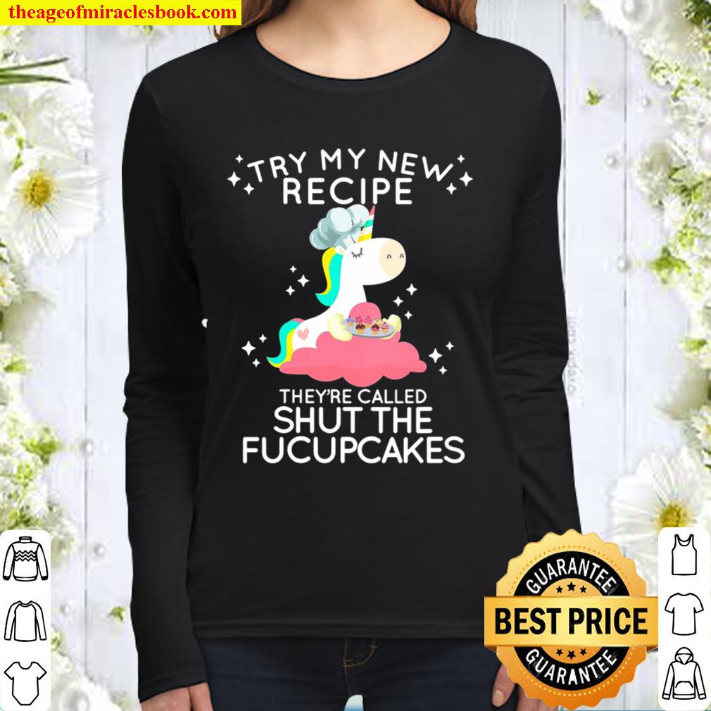 Womens Shut The Fucupcakes Funny New Recipe Fucking Unicorn V-Neck Women Long Sleeved