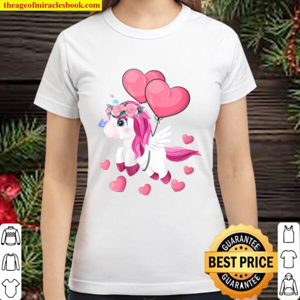 Womens Unicorn Valentines Day Holding Balloon Heart My Valentine Classic Women T-Shirt
