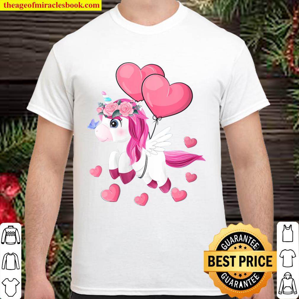 Womens Unicorn Valentines Day Holding Balloon Heart My Valentine Shirt