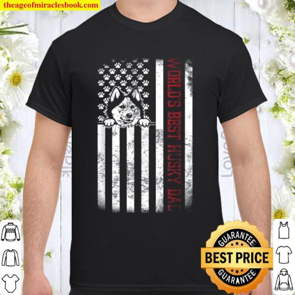 World_s Best Husky Dad America Flag Vintage Design Shirt
