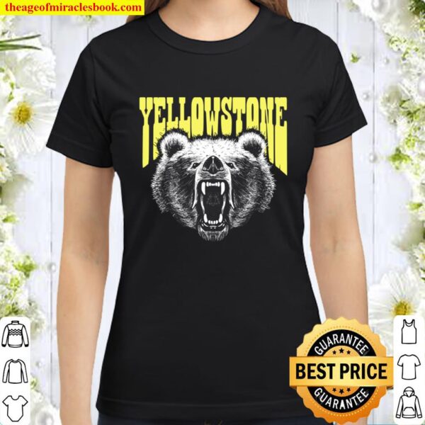 Yellowstone Growling Grizzly Bear Illustration Retro Vintage Classic Women T-Shirt