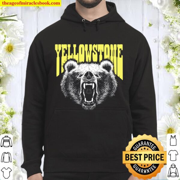 Yellowstone Growling Grizzly Bear Illustration Retro Vintage Hoodie