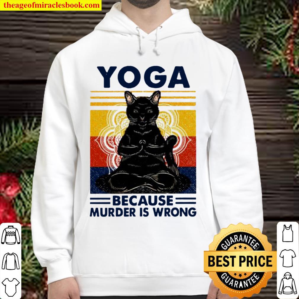 Yoga because murder is wrong black cat vintage Hoodie
