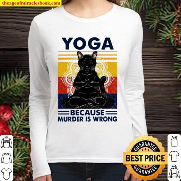 Yoga because murder is wrong black cat vintage Women Long Sleeved