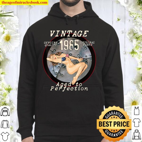 1985 Bomber Nose Art Hot Pinup 36th Birthday Gift Distressed Hoodie