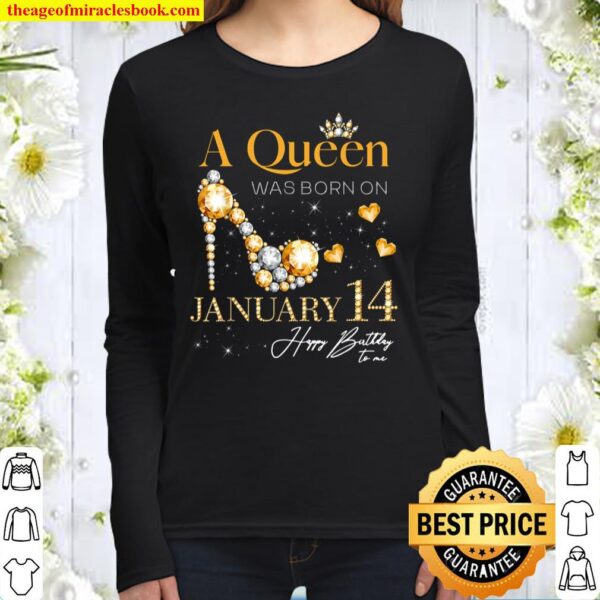 A Queen Was Born on January 14, 14th January Birthday Women Long Sleeved