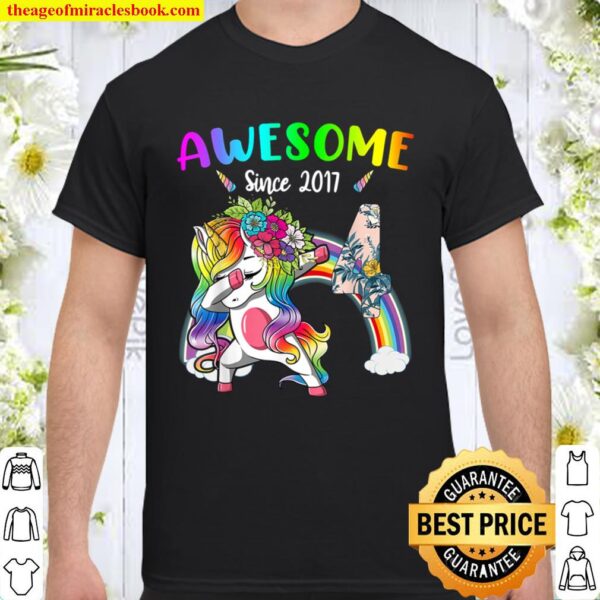 Awesome 4 Since 2017 Dabbing Floral Unicorn 4Th Birthday Shirt