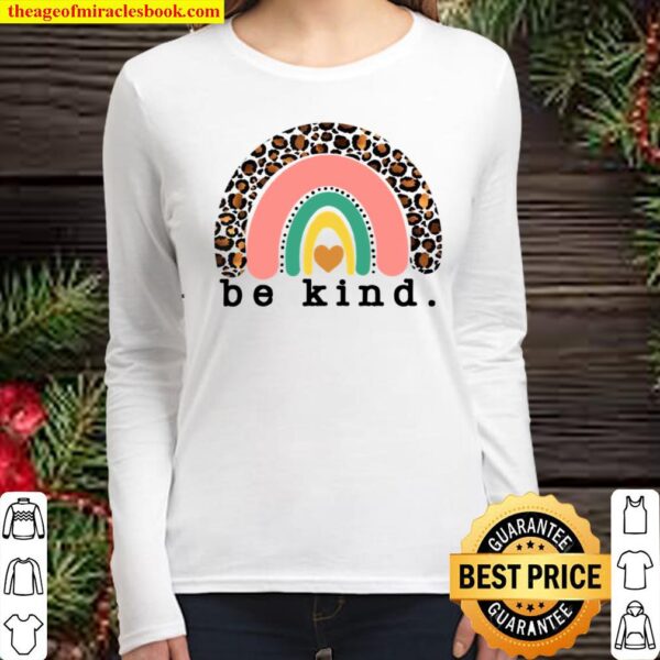 Be Kind Leopard Boho Rainbow Trendy Youth _ Design Women Long Sleeved