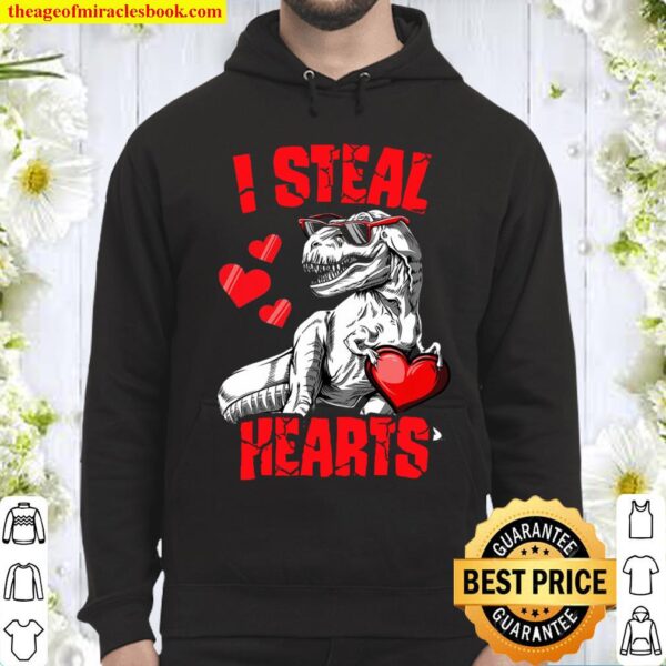 Boys Valentines Day Kids Dinosaur T Rex Lover I Steal Hearts Hoodie