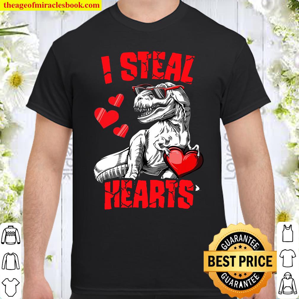 Boys Valentines Day Kids Dinosaur T Rex Lover I Steal Hearts shirt
