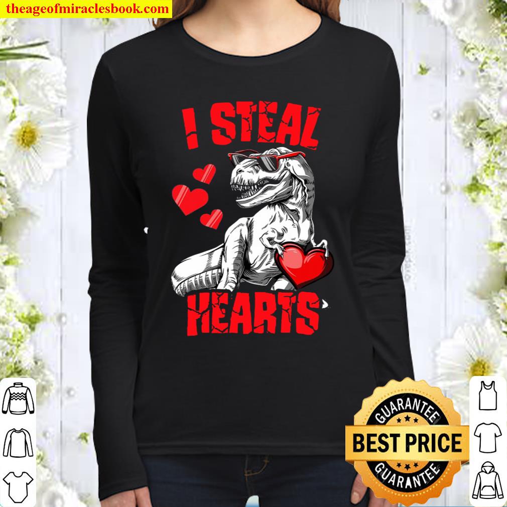Boys Valentines Day Kids Dinosaur T Rex Lover I Steal Hearts Women Long Sleeved