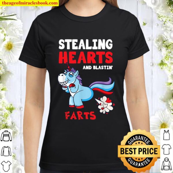 Boys Valentines Day Kids Funny Unicorn Farting Hearts Classic Women T-Shirt