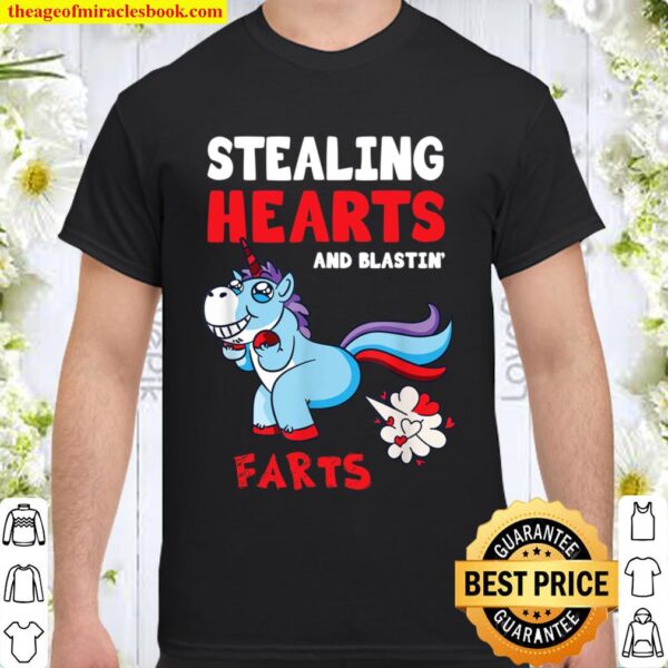 Boys Valentines Day Kids Funny Unicorn Farting Hearts Shirt