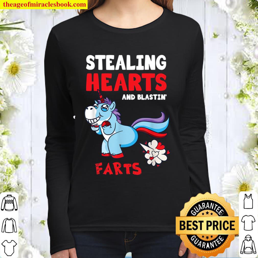 Boys Valentines Day Kids Funny Unicorn Farting Hearts Women Long Sleeved