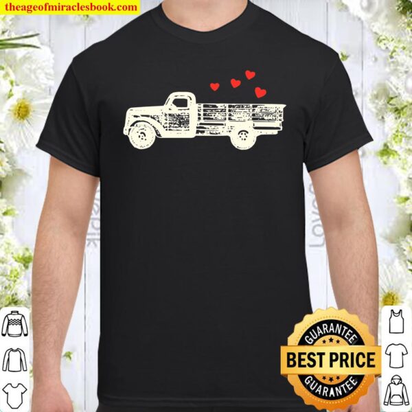 Boys Vintage Truck Hearts Cute Valentine’s Day Kids Gift Shirt