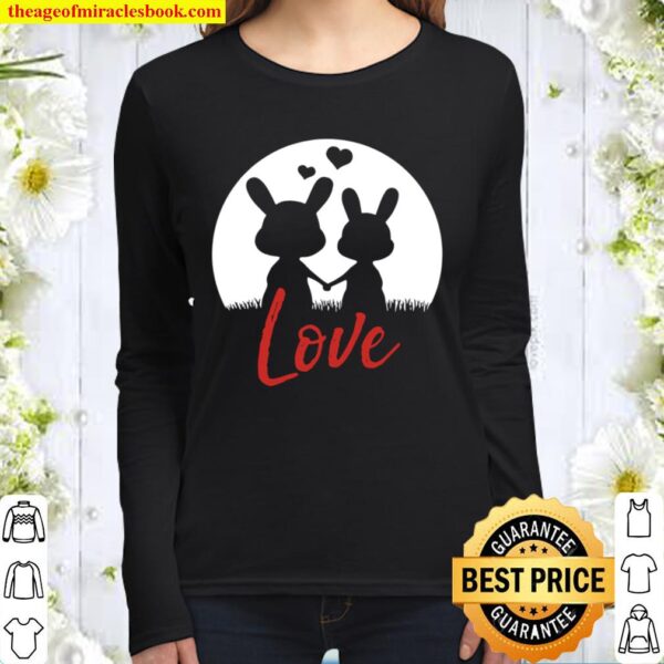 Bunnies in love, Lovers Sunset Valentine Love funny gift Women Long Sleeved
