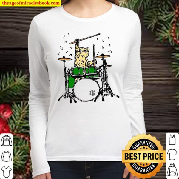 Cat Playing Drums Women Long Sleeved