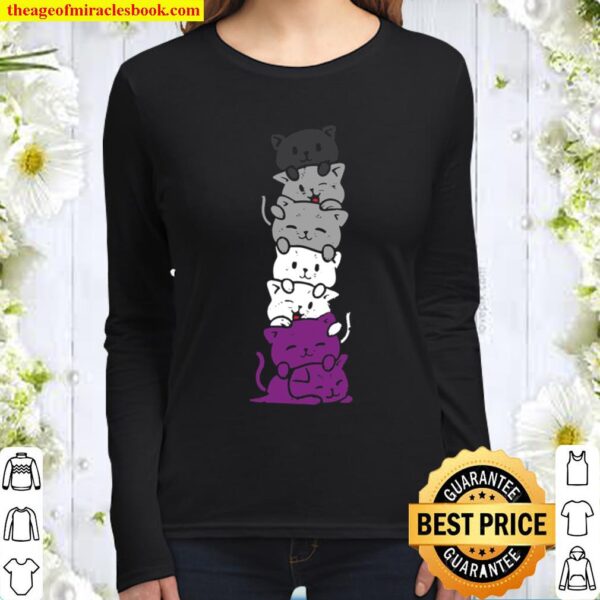 Cat Stack Asexual Pride Cute Ace Flag Animal Pet Lover Gift Women Long Sleeved