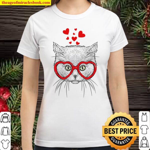 Cat Sunglasses Heart Funny Cute Kitten Valentine Gift Classic Women T-Shirt