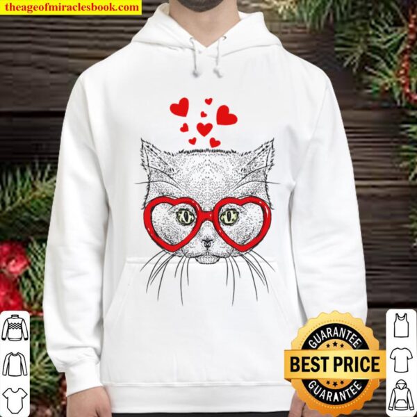 Cat Sunglasses Heart Funny Cute Kitten Valentine Gift Hoodie