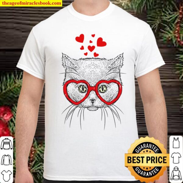 Cat Sunglasses Heart Funny Cute Kitten Valentine Gift Shirt