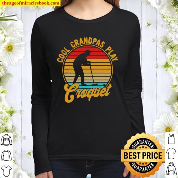 Cool Grandpas Play Croquet Retro Vintage 1970s Pullover Women Long Sleeved