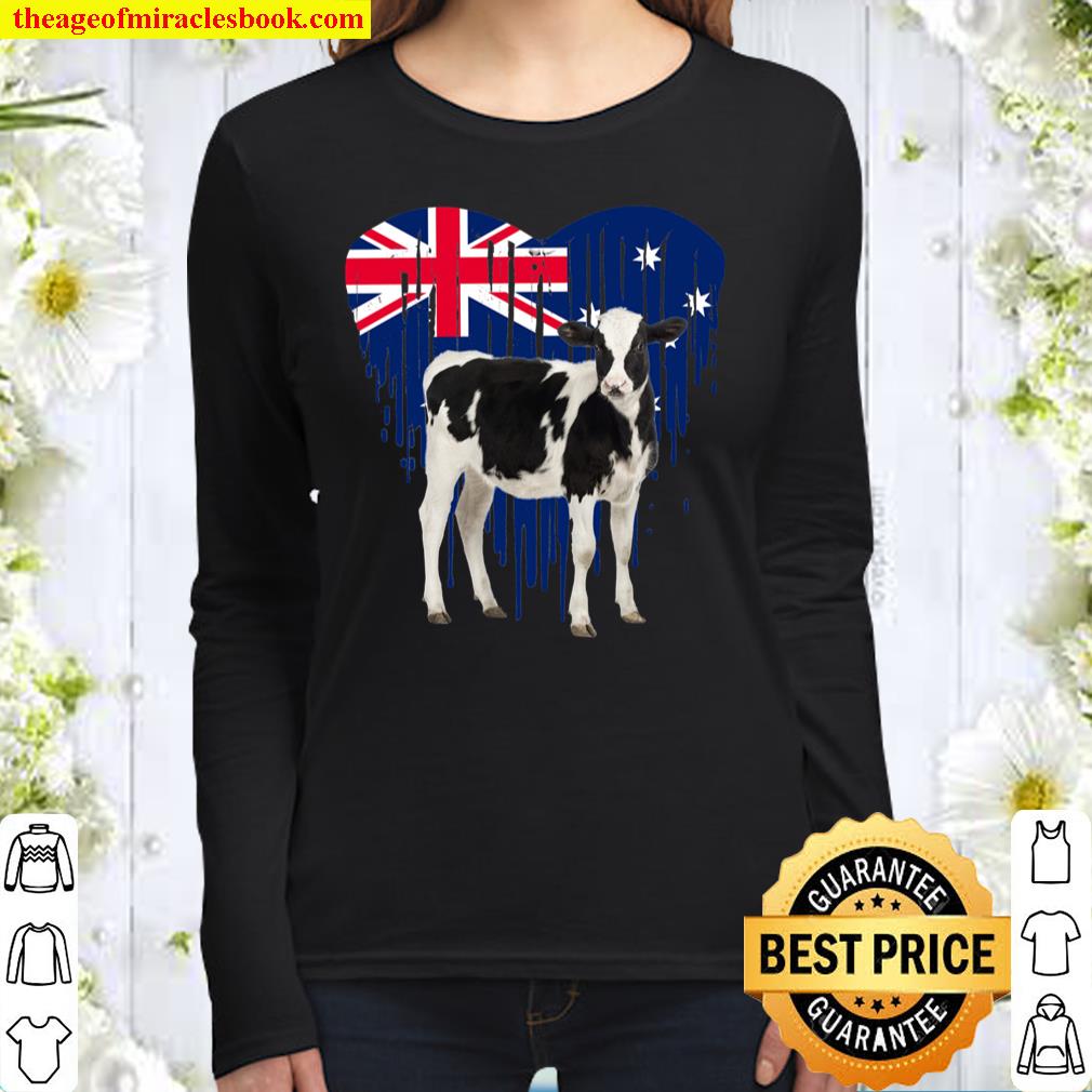 Cow Australian Flag Heart Australia Day Funny Cow Women Long Sleeved
