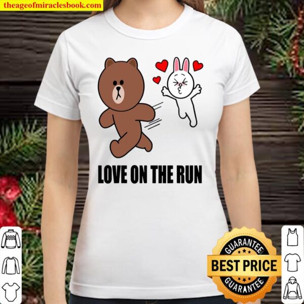 Cute Brown Bear Cony Bunny Rabbit Valentines Love On The Run Classic Women T-Shirt