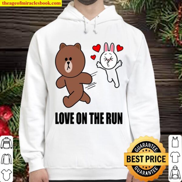 Cute Brown Bear Cony Bunny Rabbit Valentines Love On The Run Hoodie