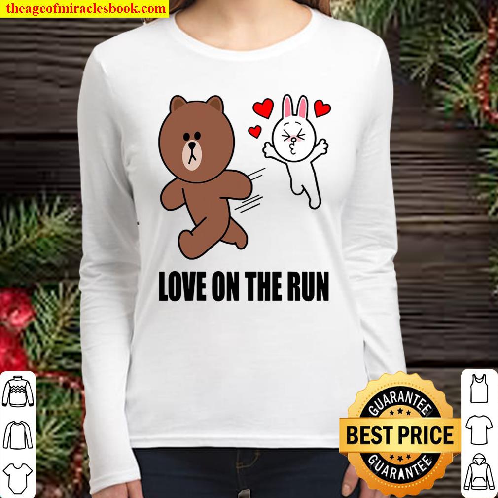 Cute Brown Bear Cony Bunny Rabbit Valentines Love On The Run Women Long Sleeved