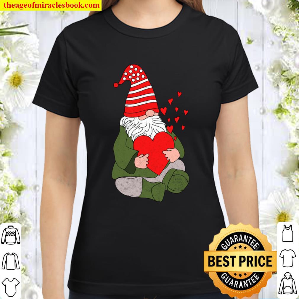 Cute Gnomes Holding Heart Funny Valentine Day Classic Women T-Shirt