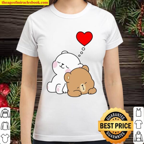Cute Milk Mocha Bear Dream Lovers Love Hugs Kisses Valentine Classic Women T-Shirt