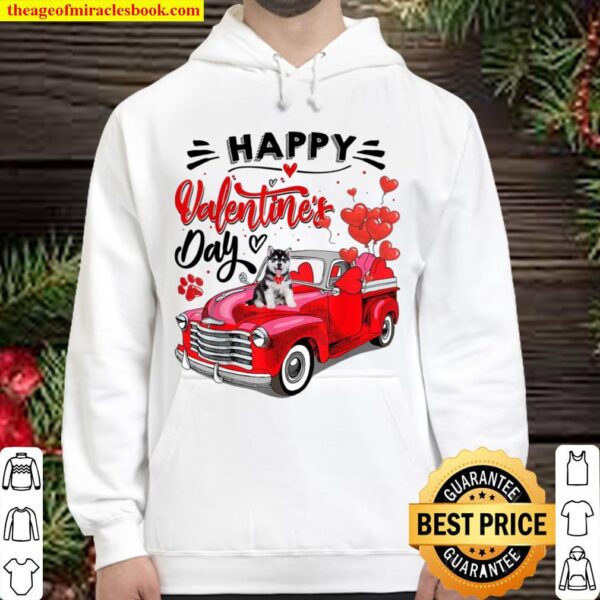 Cute Siberian Husky Dog Red Truck Happy Valentine’s Day Hoodie