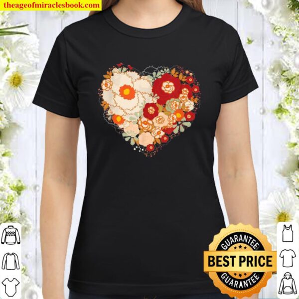 Cute Valentines Day Flowers Heart Classic Women T-Shirt