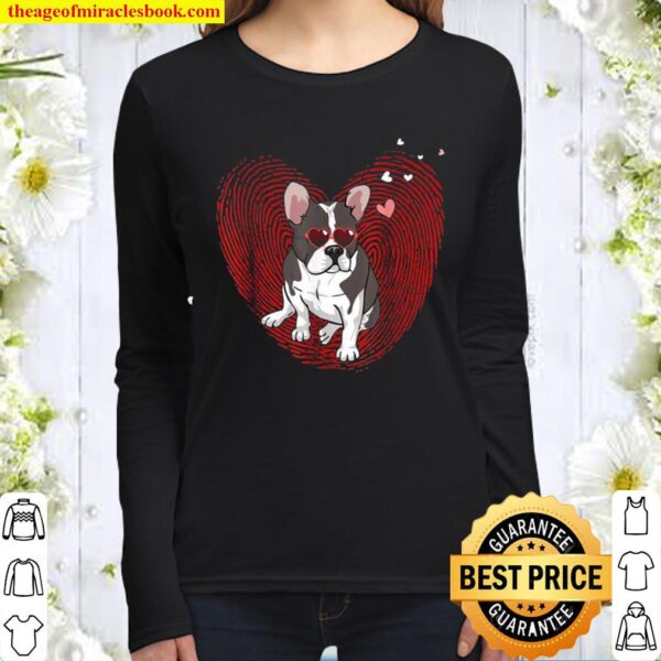 Cute Valentine’s Day French Bulldog Heart Dog Women Long Sleeved