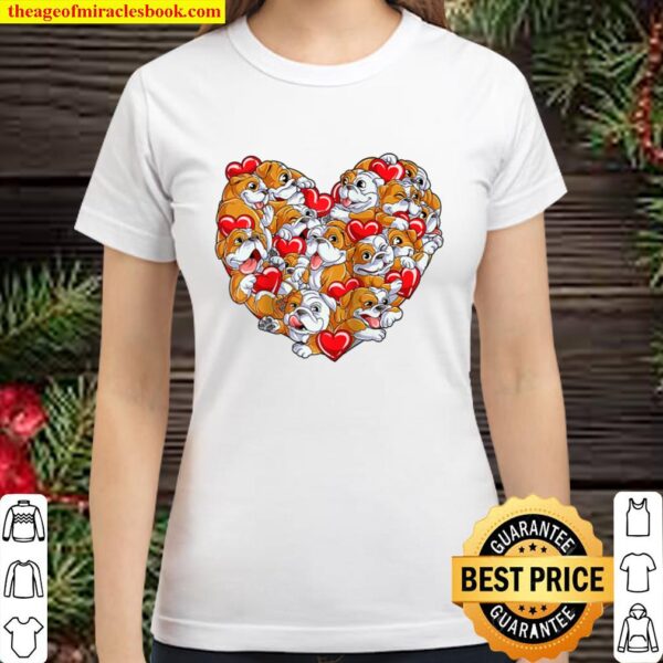 English Bulldog Heart Valentines Day Gifts Men Dog Lover Raglan Baseba Classic Women T-Shirt