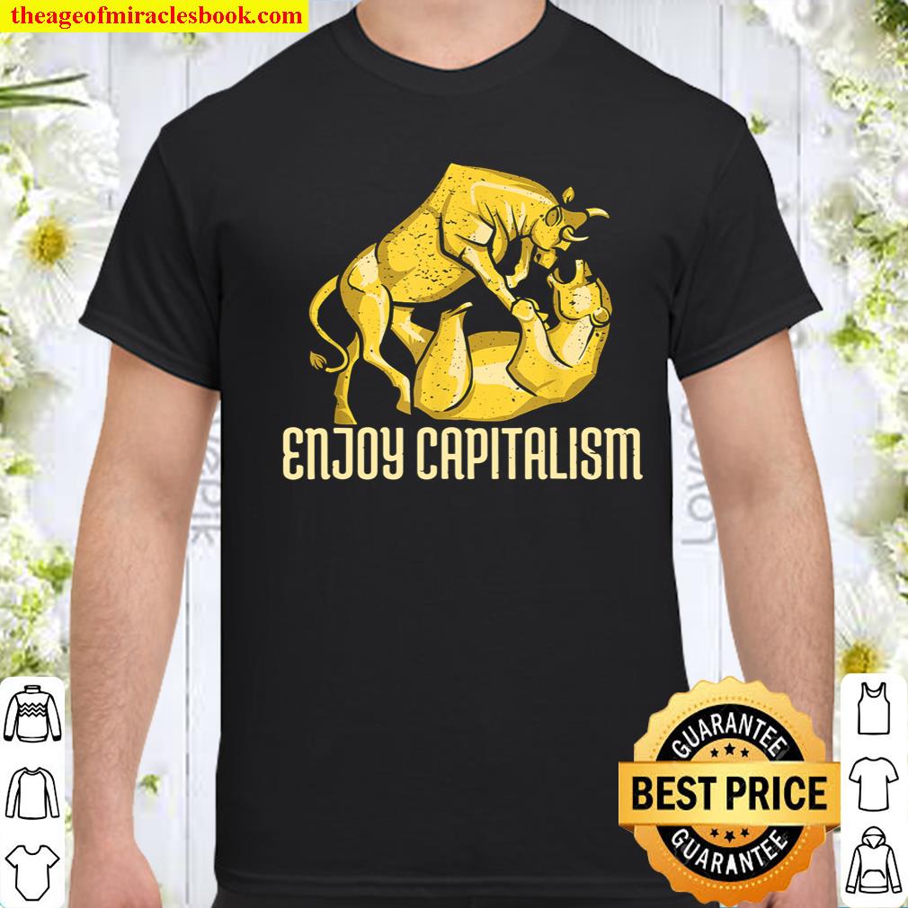 Enjoy Capitalism Bull Bear Fight Stock Wallet Animals Share T-Shirt