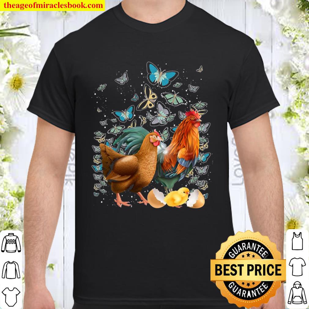 Farmer Gift Farm Animal Butterflies Rooster Hen Chicken hot Shirt, Hoodie, Long Sleeved, SweatShirt