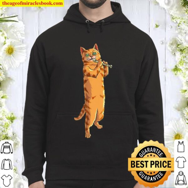 Funny Cat Playing Recorder Cool Animal Musician Love Hoodie