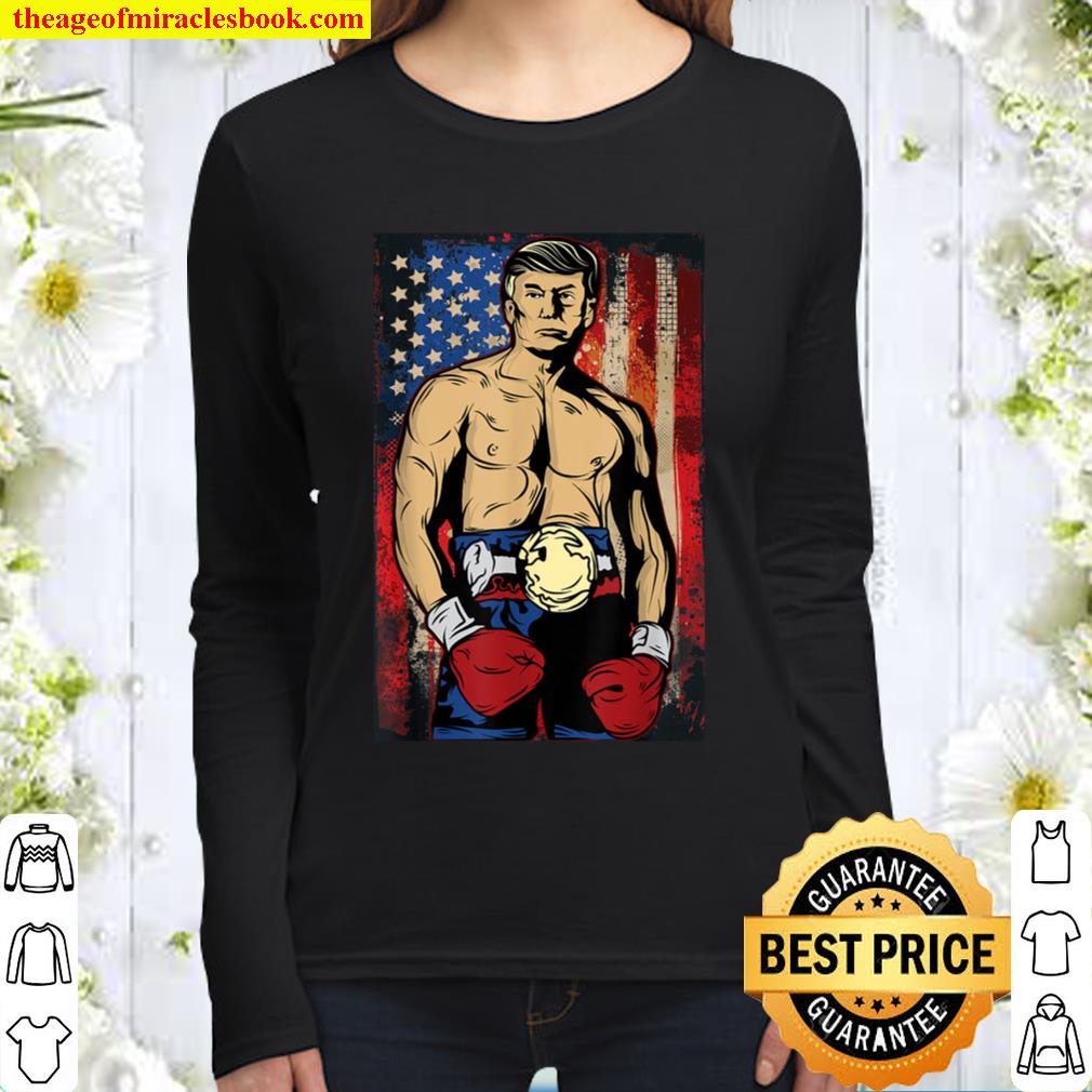 Funny Trump Boxer President Rocky Donald Pump MAGA Fighter Women Long Sleeved