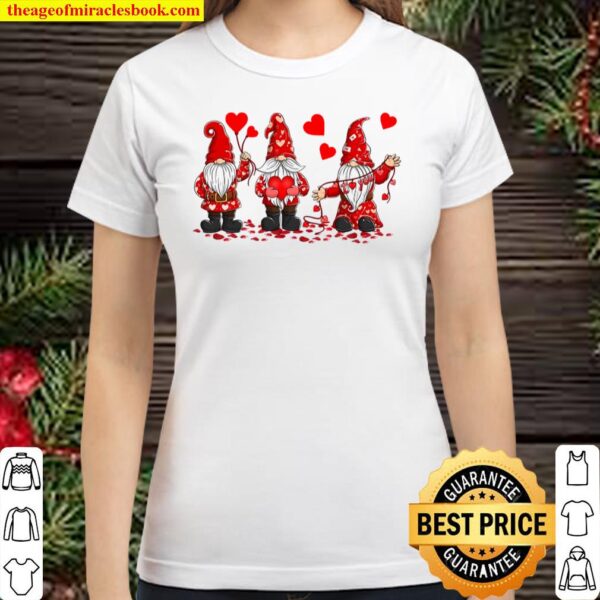Gnome Valentines Day Three Gromies Love Hearts Mens Womens Classic Women T-Shirt